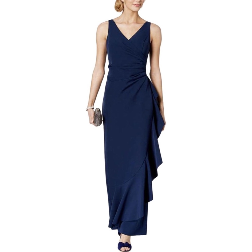 NEW Vince Camuto V-Neck Ruffle Draped Gown Size 0
